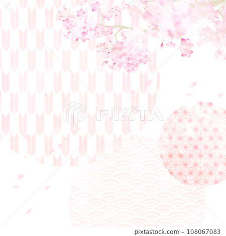 Cute Japanese style background with cherry blossoms and Japanese pattern 108067083