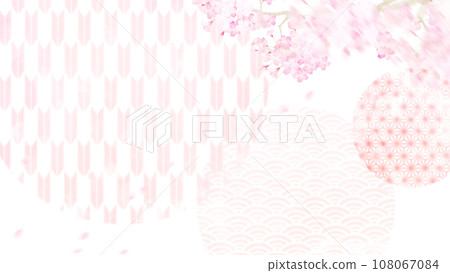 Cute Japanese style background with cherry blossoms and Japanese pattern 108067084