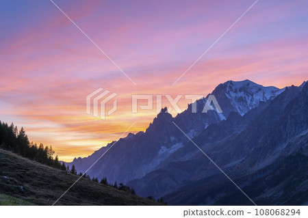 Mont Blanc Mountain at Sunset. View from Italy. 108068294