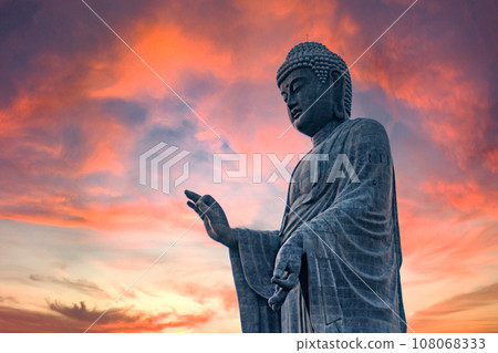 Ushiku Daibutsu and sunset sky Ushiku Daibutsu and sunset sky 108068333