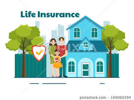 Life Insurance Vector Illustration with Check Marks, Shield and Umbrella for Family Healthcare Protection and Medical Service in Flat Background Life Insurance Vector Illustration with Check Marks, Shield and Umbrella for Family Healthcare Protection and Medical Service in Flat Background 108068394