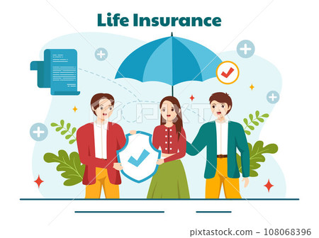 Life Insurance Vector Illustration with Check Marks, Shield and Umbrella for Family Healthcare Protection and Medical Service in Flat Background Life Insurance Vector Illustration with Check Marks, Shield and Umbrella for Family Healthcare Protection and Medical Service in Flat Background 108068396