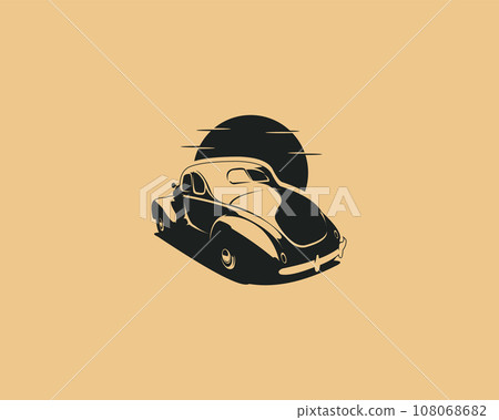 1932 Ford coupe vintage car. Isolated white background appears from behind with a stunning view of the black twilight moon. best for logo, badge, emblem, icon, sticker design. available in eps 10 108068682