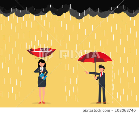 Dealing with business crisis, risk management. business men and women spread umbrellas on rainy days 108068740