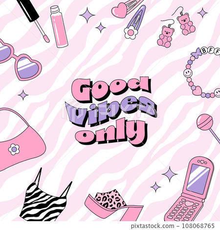 Y2K 90s style clothing and accessories background illustration 108068765