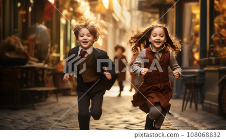 孩子們在經典城市中奔跑 - AI 生成的圖像 孩子們在經典城市中奔跑 - AI 生成的圖像 108068832