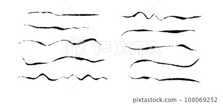 Rough ink lines set. Grunge wavy brush strokes collection. Black uneven underline curved waves. Hand drawn imitation elements for banner, banner, decoration. Vector doodle textured jagged wiggles 108069252