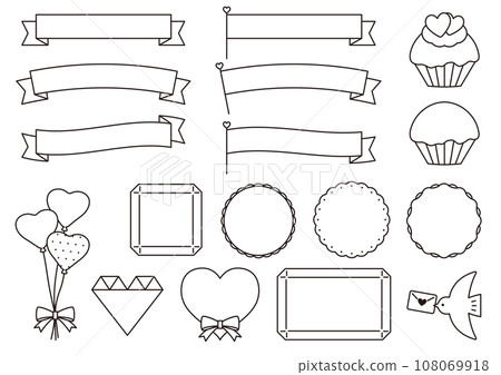 Valentine's simple frame set 01 line drawing sweets sweets cute design Valentine's simple frame set 01 line drawing sweets sweets cute design 108069918