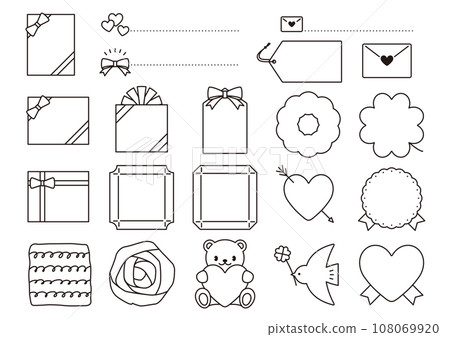 Valentine's simple frame set 02 line drawing sweets cute design Valentine's simple frame set 02 line drawing sweets cute design 108069920