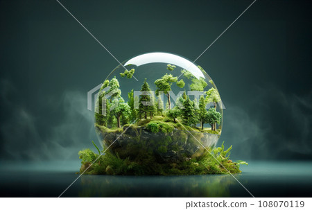 Crystal glass sphere with green tree inside on... - Stock Illustration ...