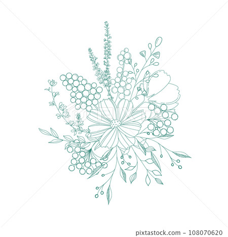 A cute bouquet of botanical and blue pastel colors 108070620