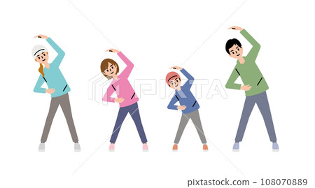 Health conscious family stretching before exercise 108070889