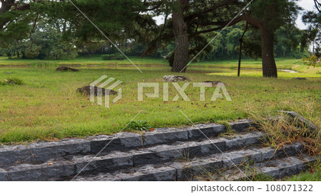 Iwate Prefecture/Foundation stone of the Amida-do Hall ruins of Muryoko-in Temple, a World Heritage Site 108071322