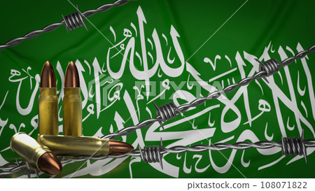 The Hamas flag and bullets image 3d rendering The Hamas flag and bullets image 3d rendering 108071822