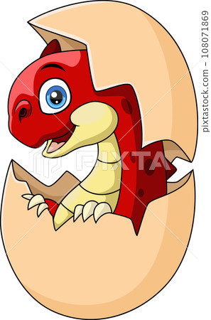 Cute baby dinosaur cartoon hatching from egg 108071869