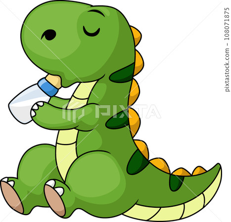 Cute dinosaur cartoon drinking milk bottle Cute dinosaur cartoon drinking milk bottle 108071875