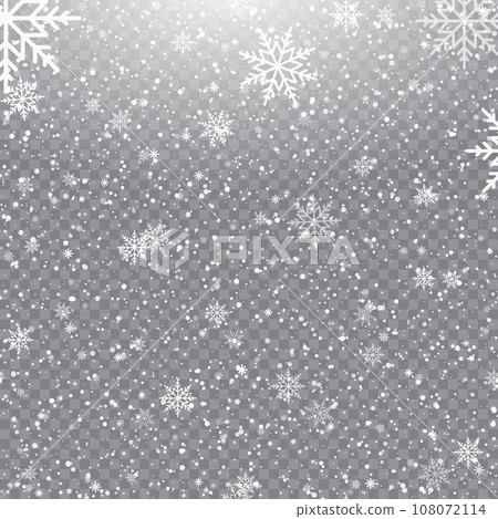 Xmas and New Year pattern with falling snowflakes on transparent background. Vector 108072114