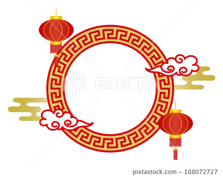 中國吉祥圓框與燈籠和雲彩 108072727