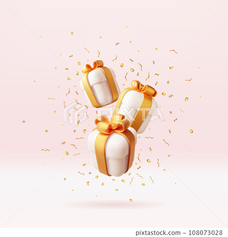 3D Gift Boxes with Golden Confetti. 108073028