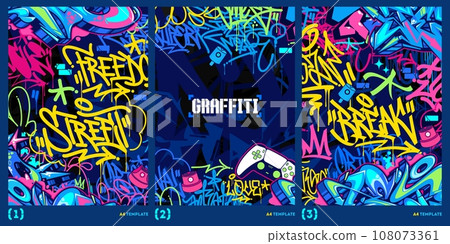 Trendy Abstract Graffiti Style A4 Poster Vector Illustration Art Template Background Trendy Abstract Graffiti Style A4 Poster Vector Illustration Art Template Background 108073361