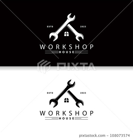 Repair Workshop Logo, Simple Key and Gear Design for a Simple Vehicle Repair Business, Vector Templet Illustration 108073574