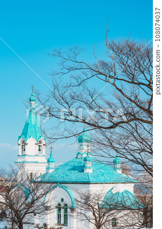 Hakodate Russian Orthodox Church with Snow in winter season. landmark and popular for attractions in Hokkaido, Japan. Travel and Vacation concept Hakodate Russian Orthodox Church with Snow in winter season. landmark and popular for attractions in Hokkaido, Japan. Travel and Vacation concept 108074037