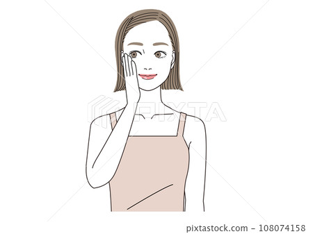 手放在臉頰上微笑的女人 手放在臉頰上微笑的女人 108074158
