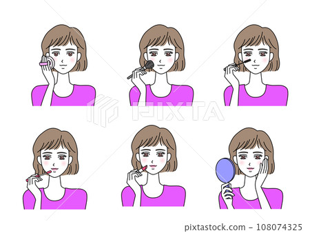 一個女人化妝的插畫素材集 108074325