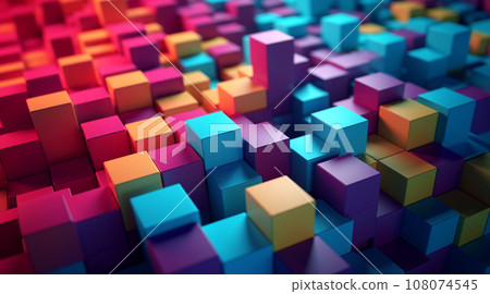 Cubes of different colors and sizes, Abstract geometry background illustration 108074545