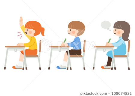 Illustration material of children with various expressions taking lessons 108074821