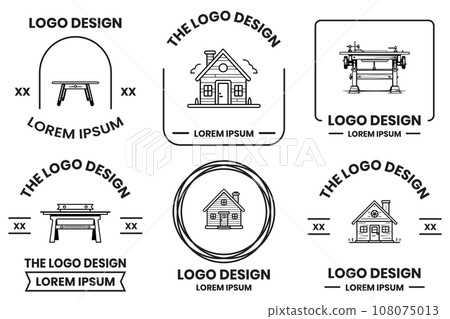 carpenter or construction shop logo in flat line art style carpenter or construction shop logo in flat line art style 108075013