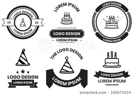 cake and birthday logo in flat line art style cake and birthday logo in flat line art style 108075034
