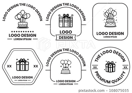 cake and birthday logo in flat line art style cake and birthday logo in flat line art style 108075035