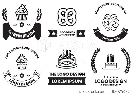 Cake and bread logo in flat line art style Cake and bread logo in flat line art style 108075082