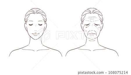 Set of faces of young and aging women 108075214