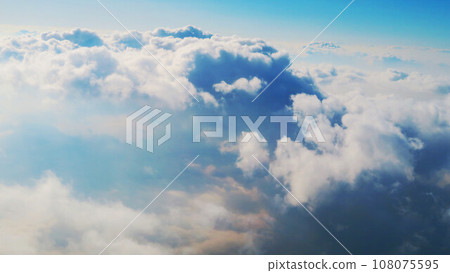 Landscape of aircraft wing, blue sky and sea of clouds Landscape of aircraft wing, blue sky and sea of clouds 108075595