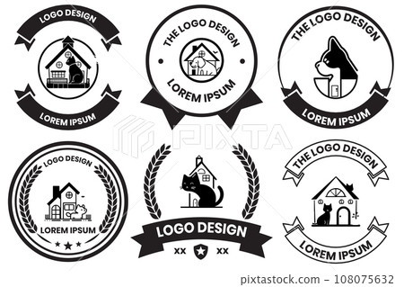 House of dogs and cats logo in animal clinic concept in flat line art style House of dogs and cats logo in animal clinic concept in flat line art style 108075632