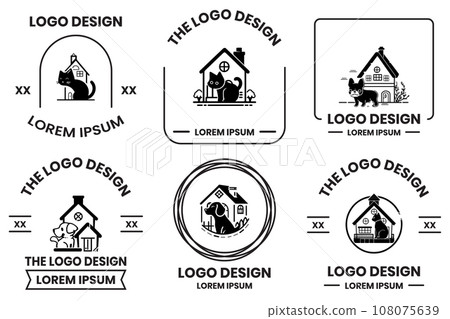 House of dogs and cats logo in animal clinic concept in flat line art style House of dogs and cats logo in animal clinic concept in flat line art style 108075639