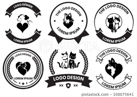 pets with hearts logo in animal clinic concept in flat line art style pets with hearts logo in animal clinic concept in flat line art style 108075641
