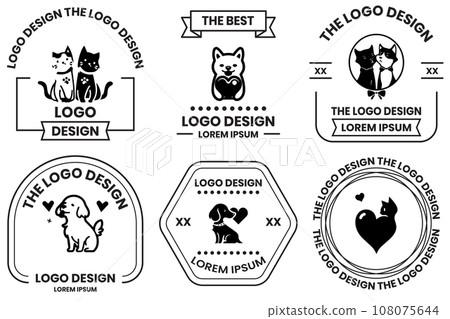 pets with hearts logo in animal clinic concept in flat line art style pets with hearts logo in animal clinic concept in flat line art style 108075644