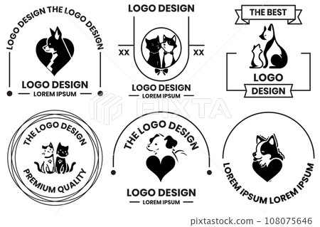 pets with hearts logo in animal clinic concept in flat line art style pets with hearts logo in animal clinic concept in flat line art style 108075646