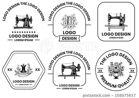 Tailoring and sewing equipment shop logo in flat line art style Tailoring and sewing equipment shop logo in flat line art style 108075657