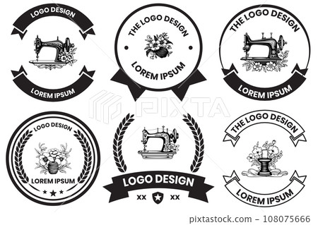 Tailoring and sewing equipment shop logo in flat line art style 108075666