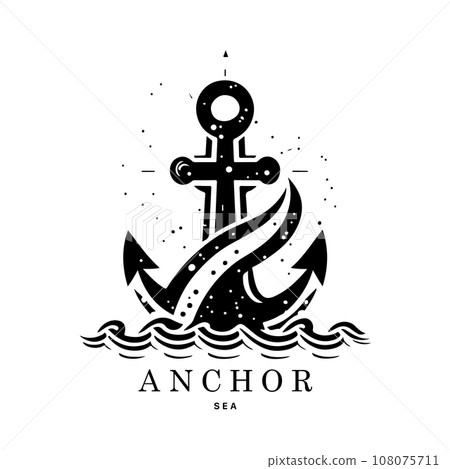 Marine emblems logo with anchor and rope, anchor logo - vector. Vector illustration 108075711
