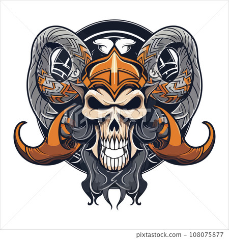 Skull emblem vector logo. Agressive ancient warrior human skull 108075877