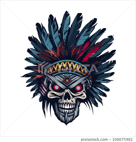 Skull emblem vector logo. Agressive human cherokee, apache skull 108075982
