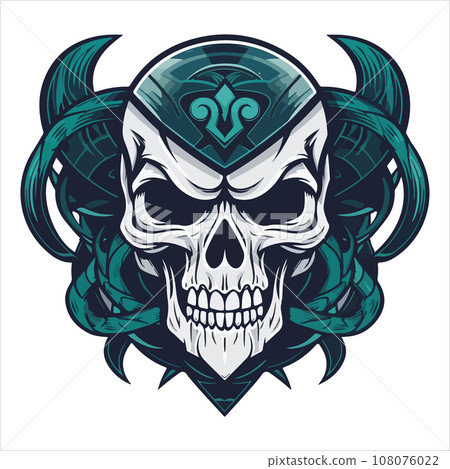 Skull emblem vector logo. Agressive ancient warrior human skull Skull emblem vector logo. Agressive ancient warrior human skull 108076022