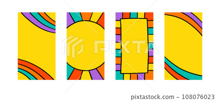 Groovy psychedelic frames in hippie style. Hand drawn retro border. Funky text box background. Pop vintage groovy rectangle frame. Vector illustration. Design element for social media story and post Groovy psychedelic frames in hippie style. Hand drawn retro border. Funky text box background. Pop vintage groovy rectangle frame. Vector illustration. Design element for social media story and post 108076023