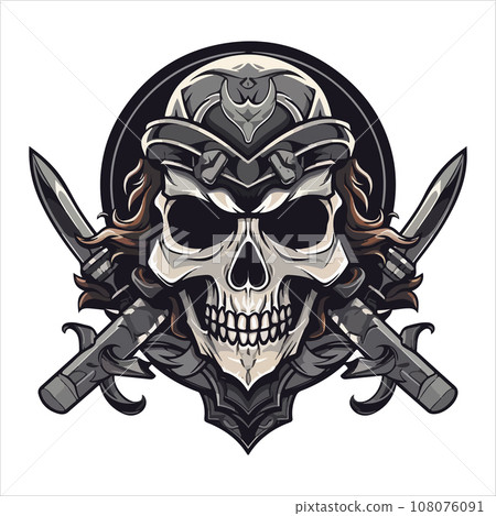 Skull emblem vector logo. Agressive ancient warrior human skull Skull emblem vector logo. Agressive ancient warrior human skull 108076091