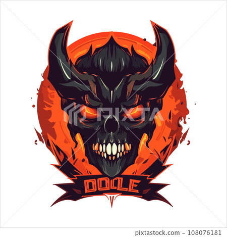 Skull emblem vector logo. Agressive demonic horned skull 108076181